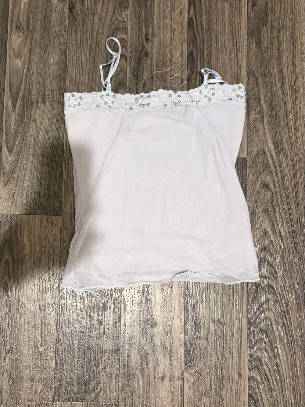 Blue Lace Trim Spaghetti Strap Tank Top